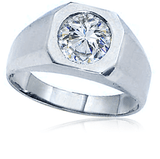 Bezel set 1.5 carat round lab grown diamond simulant cubic zirconia unisex ring in 14k white gold.