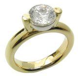 Post Floating Solitaire 1.5 Carat Round Bezel Engagement Ring with lab grown diamond simulant cubic zirconia in 14k yellow gold.