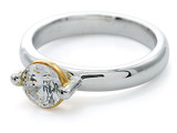 Floating Bezel Set 1 Carat Round Engagement Ring with lab grown diamond look cubic zirconia in 14k two tone gold.