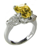 Three Stone Pear Elegance 4 carat lab grown diamond alternative cubic zirconia solitaire engagement ring in platinum.