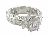 Three stone emerald radiant lab grown cut cubic zirconia eternity ring with channel set princess cuts in 14k white gold.