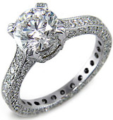 Vendome 2.5 carat round lab created cubic zirconia eternity style solitaire with pave set rounds in 14k white gold.