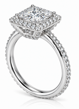 Hamilton 1 Carat Princess Cut Lab created Diamond look Cubic Zirconia Micro Pave Set Halo Eternity Engagement Ring in platinum.
