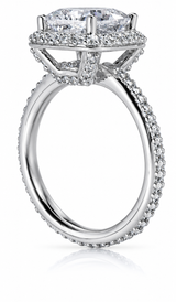 Hamilton 5.5 Carat Cushion Cut Square Lab Created Diamond look Cubic Zirconia Micro Pave Set Round Halo Eternity Engagement Ring in 14k white gold.