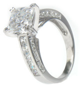 Asscher Cut 2.5 Carat Split Prong Cathedral Princess Cut Engagement Ring with diamond quality lab grown cubic zirconia in 14k white gold.