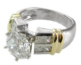 Double Row 14K Two Tone 2 Carat Round Channel Set Princess Cut Solitaire with lab grown diamond simulant cubic zirconia.