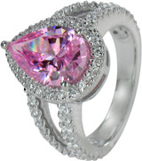 Carlton Pear 3 carat laboratory grown diamond alternative cubic zirconia pave set halo split shank engagement ring in 14k white gold.