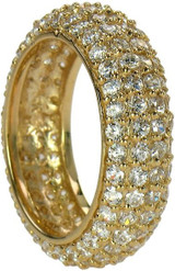 Phoenix domed pave set round laboratory grown diamond simulant cubic zirconia eternity band in 14k yellow gold.