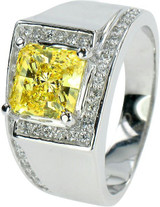 Broadmoore Princess Cut Prong Set Pave Mens Ring with lab grown diamond simulant cubic zirconia in 14k white gold.