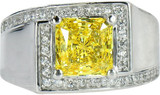 Broadmoore Princess Cut Prong Set Pave Mens Ring with lab grown diamond alternative cubic zirconia in 14k white gold.