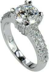 Round 2 Carat Micro Pave Engagement Ring with lab grown diamond simulant cubic zirconia in 14k white gold.