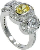 Cavalier .75 carat oval center lab grown diamond alternative cubic zirconia three stone pave set halo engagement ring in platinum.