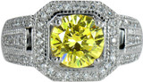 Evita 2.5 carat round lab grown diamond simulant cubic zirconia halo pave set solitaire engagement ring in platinum.