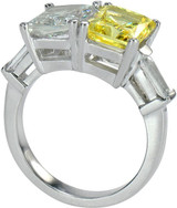 Emerald radiant cut 2.5 carat each lab grown diamond quality cubic zirconia baguette two stone bypass engagement ring in platinum.