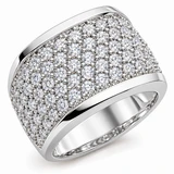 Wide Pave Set Round Squared Band with lab grown diamond look alternative cubic zirconia in 14k white gold.