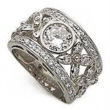 Art Deco 1.5 Carat Round Bezel Set Pave Estate Band with lab grown diamond quality cubic zirconia in 14k white gold.