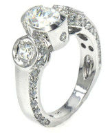 Valliant 1 carat semi bezel set oval round and pave lab grown diamond alternative cubic zirconia solitaire engagement ring in 14k white gold.
