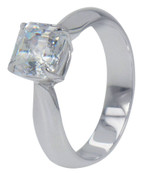 Asscher Cut 1 Carat Tiffany Style Engagement Ring with simulated diamond quality lab created cubic zirconia in platinum.