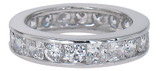 Princess cut and round lab diamond alternative cubic zirconia round channel set eternity band in 14k white gold.