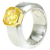 Alpha 2.5 Carat Canary Asscher Cut Laboratory Grown Diamond Simulant Cubic Zirconia Solitaire Engagement Ring.