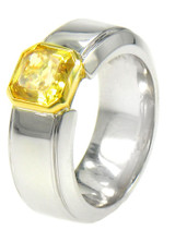 Alpha 1.5 Carat Asscher Cut Laboratory Grown Diamond Simulant Cubic Zirconia Canary Solitaire Engagement Ring.
