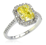 LaRue 1.5 carat emerald radiant cut laboratory grown diamond alternative cubic zirconia pave set round halo solitaire engagement ring in 14k white gold.