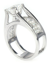 Princess Cut 1 Carat Pave Set Round Solitaire with simulated diamond quality lab created cubic zirconia in 14k white gold.