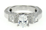 Provance 1 carat oval laboratory grown diamond quality cubic zirconia princess cut and pave solitaire engagement ring in platinum.