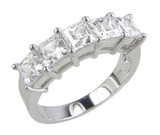 Veneto princess cut laboratory grown diamond simulant cubic zirconia five stone anniversary band in 14k white gold.
