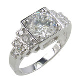 Round 2 Carat Graduated Pave Solitaire with lab grown diamond alternative cubic zirconia in 14k white gold.