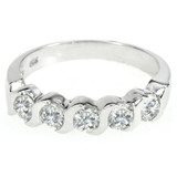 S style round lab grown diamond alternative cubic zirconia anniversary band or wedding ring in 14k white gold.