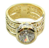 LaRopa 2 carat bezel set round lab grown diamond simulant cubic zirconia pave engagement ring rope design in 14k yellow gold.