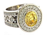 Marsay 2.5 carat canary oval lab grown diamond alternative cubic zirconia engagement, cocktail, designer ring in 14k white gold.