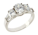 Sonesta 1 carat oval and baguette lab grown diamond simulant cubic zirconia solitaire engagement ring in 14 white gold.