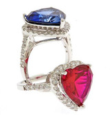 Valentina 7 carat heart shaped lab grown diamond simulant cubic zirconia halo of pave set round in 14k white gold.