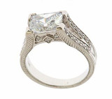 Segway 2.5 carat emerald radiant cut lab grown diamond simulant cubic zirconia antique estate style ring in 14k white gold.