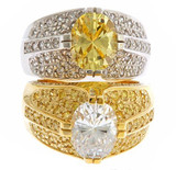 St. Andrews pave 2.5 carat oval lab grown diamond simulant cubic zirconia dome ring in 14k yellow gold.