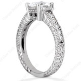 Claudine 2.5 carat oval lab grown diamond quality cubic zirconia pave engraved engagement ring in platinum.