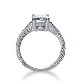 Claudine 2 carat round lab grown diamond simulant cubic zirconia pave engraved solitaire engagement ring in platinum.