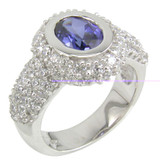 Kronos 1 carat oval lab grown diamond alternative cubic zirconia pave encrusted halo solitaire engagement ring in 14k white gold.