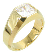 Valentino 4 Carat Bezel Set Princess Cut Mens Ring with lab grown diamond quality cubic zirconia in 14k yellow gold.