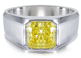 Valentino 1.5 carat princess cut canary lab grown diamond alternative cubic zirconia bezel set unisex ring in 14k solid white gold.