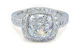 Gervase 2.5 carat cushion cut square lab grown diamond alternative cubic zirconia halo solitaire engagement ring in platinum.