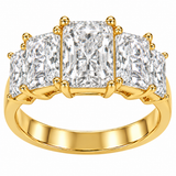 Emerald radiant cut 1 carat center lab grown diamond quality cubic zirconia five stone engagement ring in 14k yellow gold.