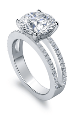 Britney 4 Carat Round Lab Grown Diamond Quality Cubic Zirconia Micro Pave Split Shank Engagement Ring.