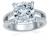 Britney 4 Carat Cushion Cut Laboratory Grown Diamond Simulant Cubic Zirconia Micro Pave Set Split Shank Solitaire Engagement Ring.