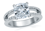 Britney 1.5 Carat Cushion Cut Laboratory Grown Diamond Alternative Cubic Zirconia Micro Pave Set Split Shank Solitaire Engagement Ring.