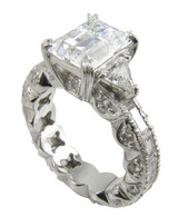 Emerill Eternity 2.5 carat emerald cut lab grown diamond simulant cubic zirconia trillion solitaire engagement ring in 14k white gold.