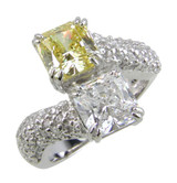 Princess Duo 1.5 carat each lab grown diamond simulant cubic zirconia and pave two stone toi et moi bypass engagement ring in 14k white gold.