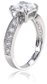 Winston 1.5 Carat Cushion Cut Laboratory Grown Diamond Look Cubic Zirconia Pave Cathedral Solitaire Engagement Ring.